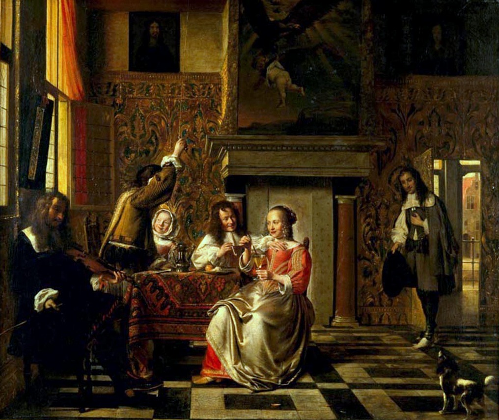 Revêtement mural en cuir doré dans La Joyeuse Compagnie, Pieter de Hooch
